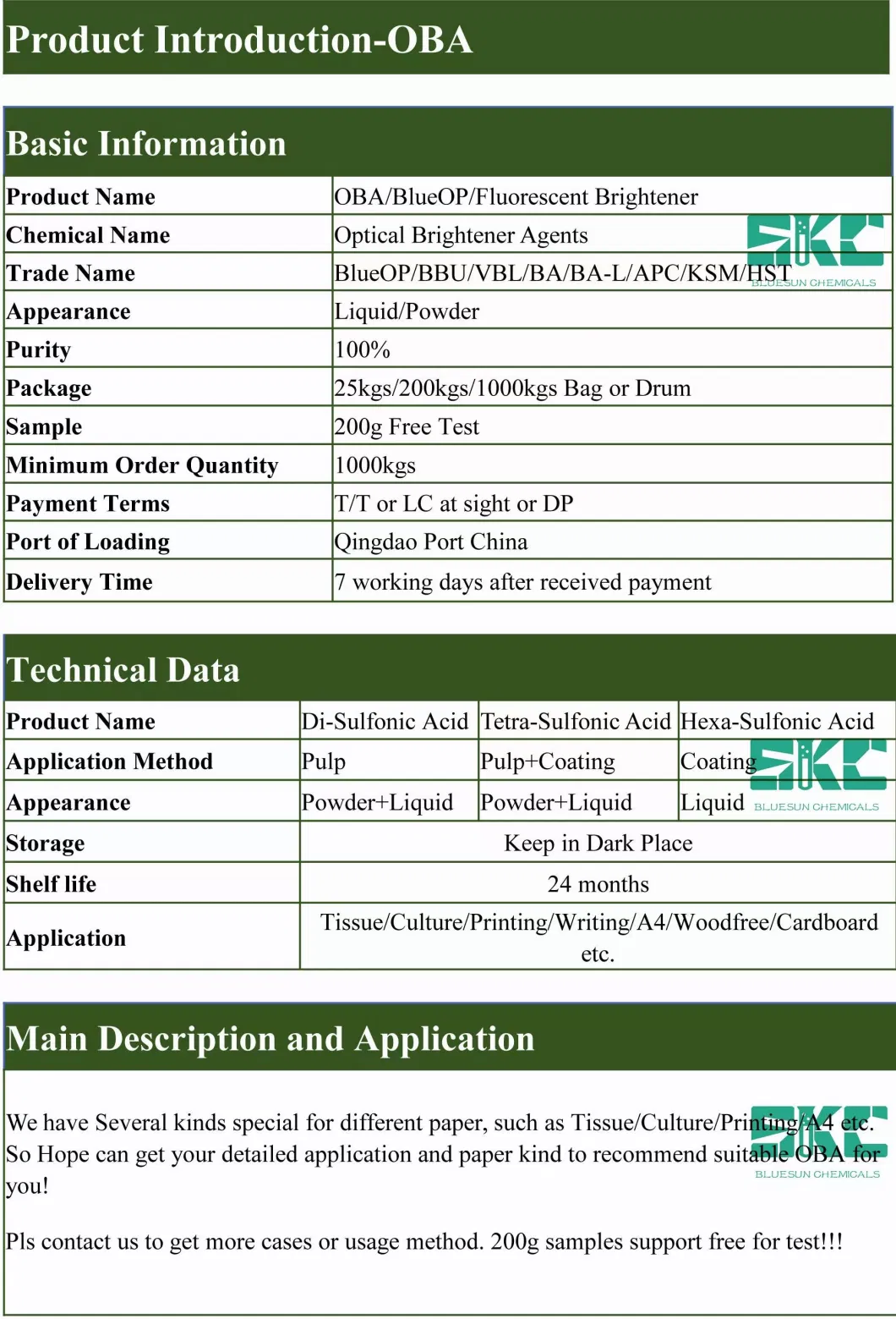 Optical Brightener for Paper Making